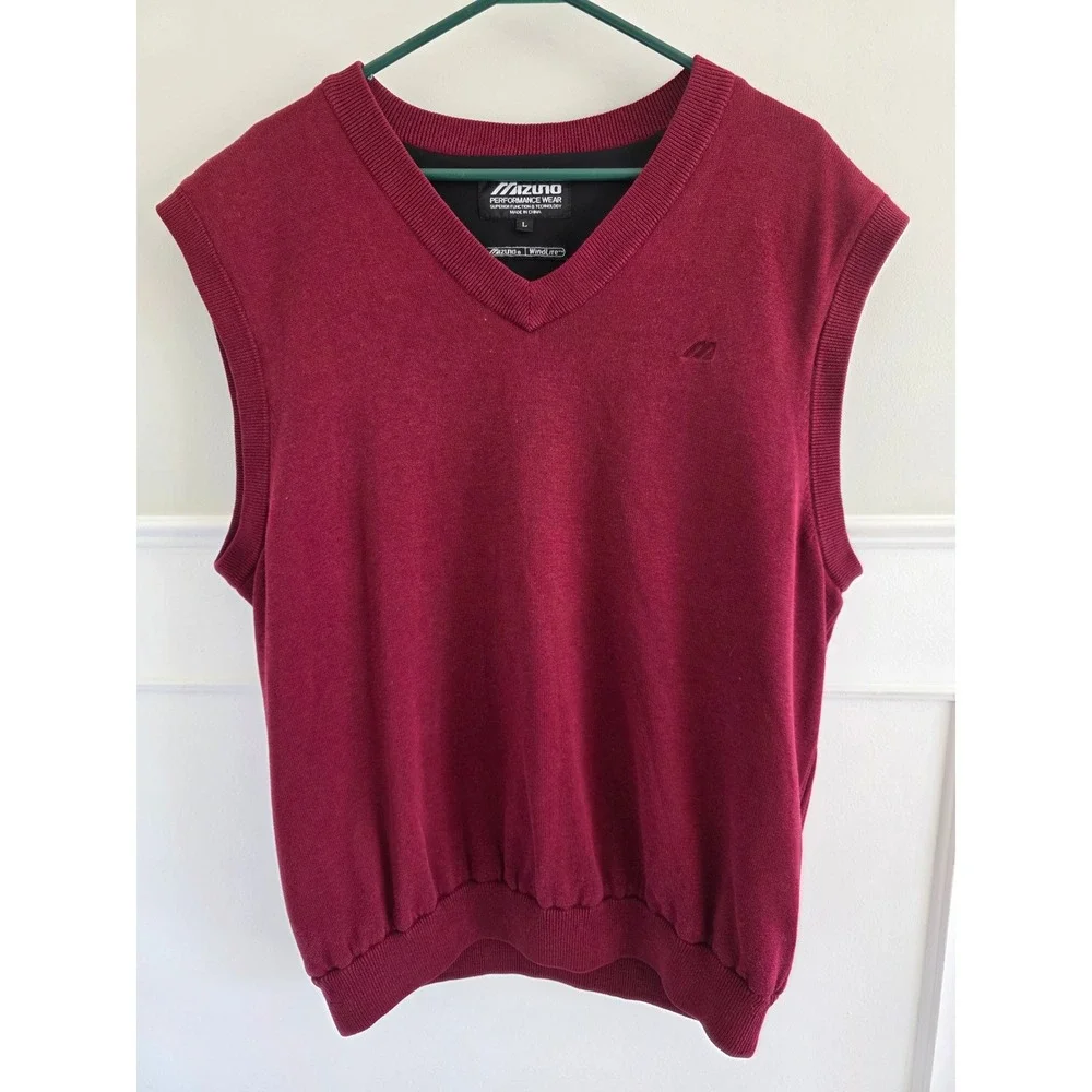 Mizuno Performance Wear V Neck‎ Sweater Vest Men's Large Burgundy Golf Casual